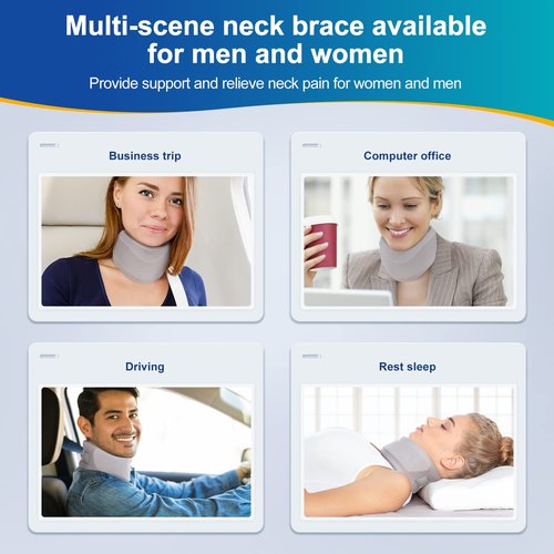 Neck Brace for Neck Pain and Support, Soft Neck Support Relieves Pain & Pressure in Spine for Women & Men, Wrap Align Stabilize Vertebrae Foam Cervical Collar for Sleeping (Grey, M, 3.5" Depth Collar)
