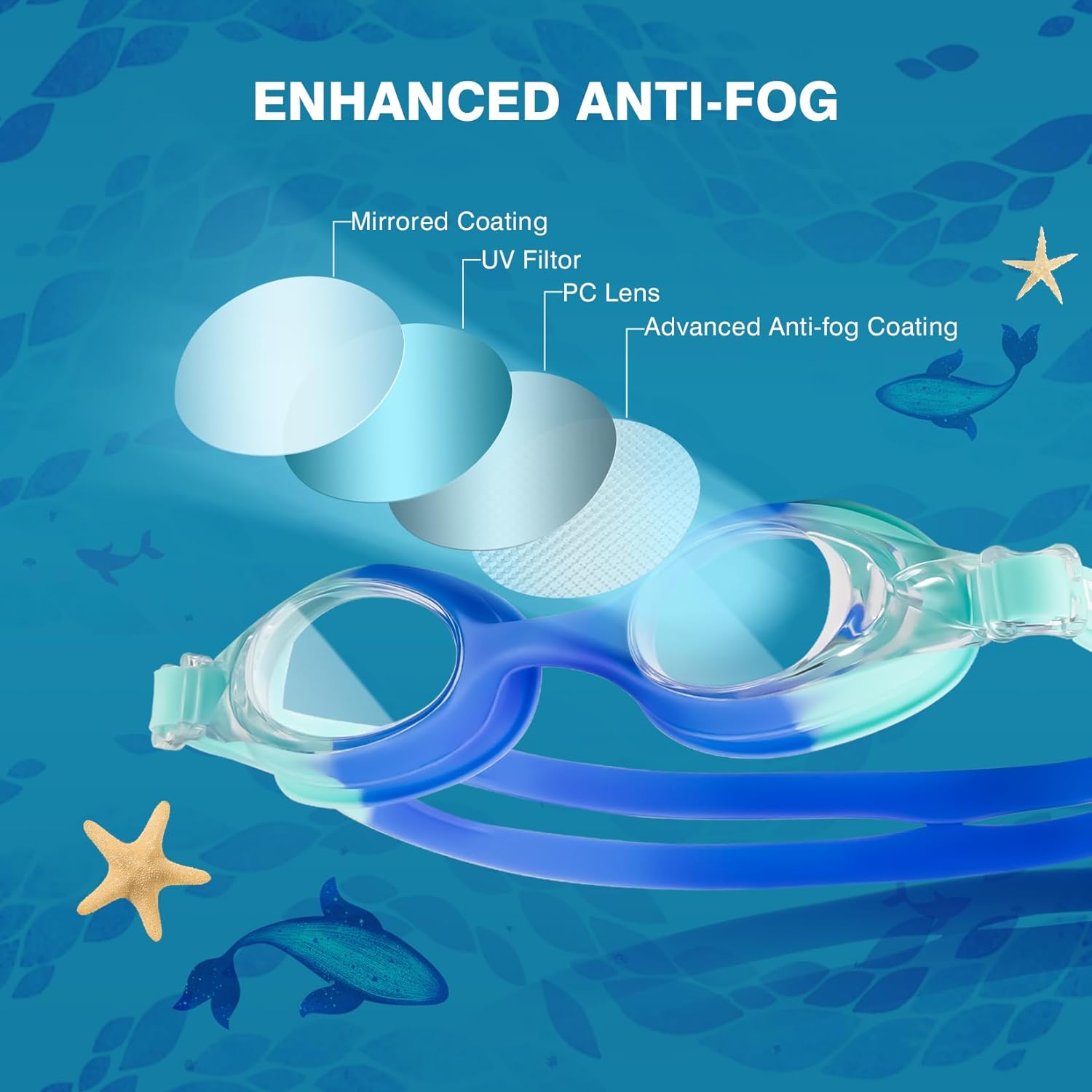 Skiennix Kids Swim Goggles - Anti-Fog UV Protection | No Leak Design for Ages 6-14 (8-12)