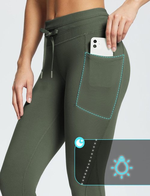 Baleaf Women's Fleece Lined Leggings - Water Resistant High Waisted Thermal Tights for Skiing & Hiking