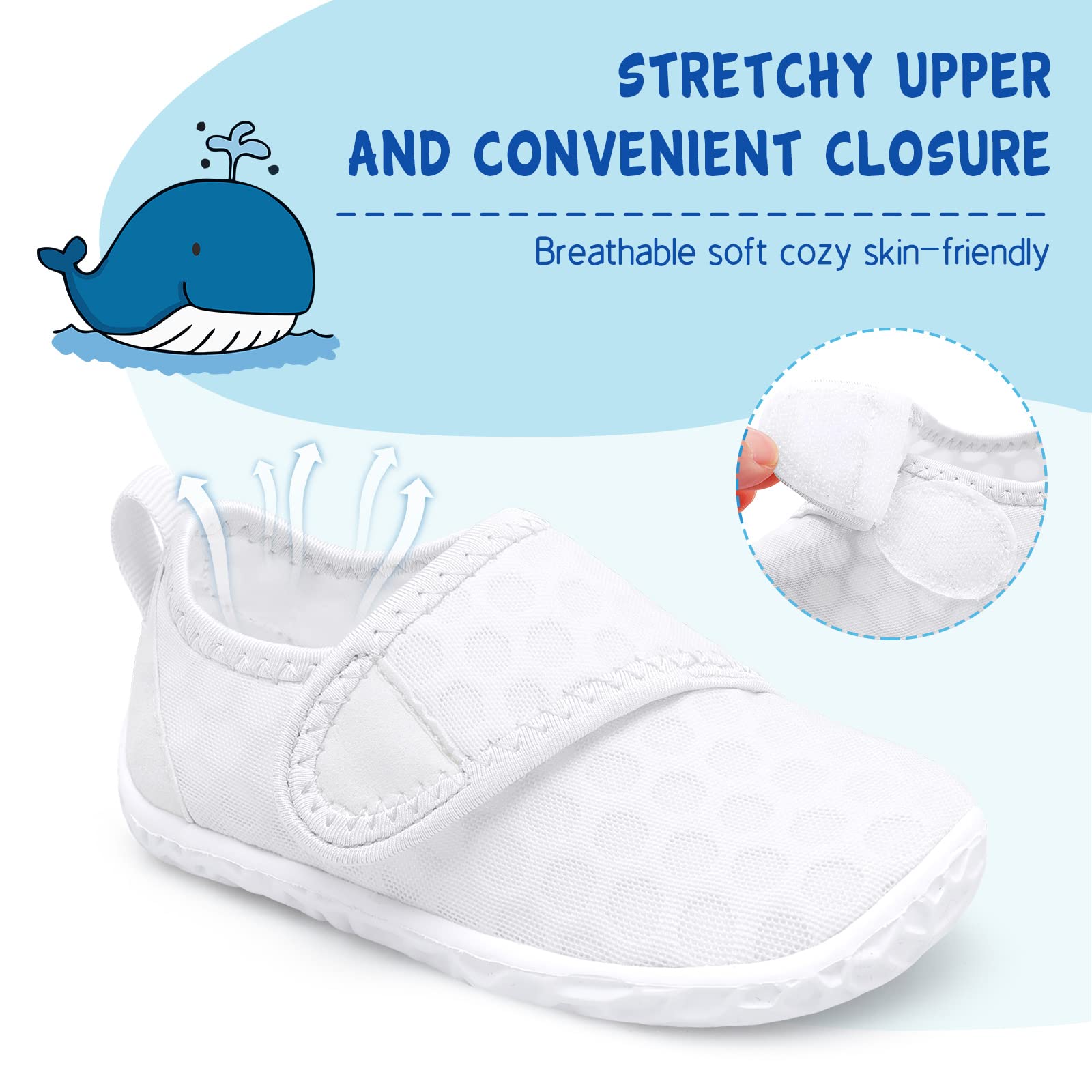 LeIsfIt Toddler Water Shoes Boys Girls Barefoot Aqua Socks Kids Breathable Quick-Dry Swim Shoes for Beach Pool Surf, White, 6 Toddler