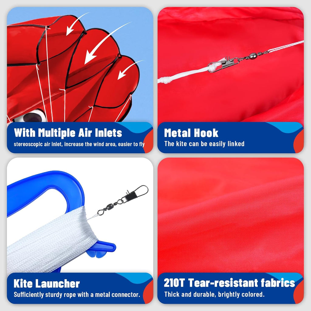 SGftre Octopus Kites - Easy to Fly 3-Piece Set for Kids & Adults | Red, Blue, Green Colors