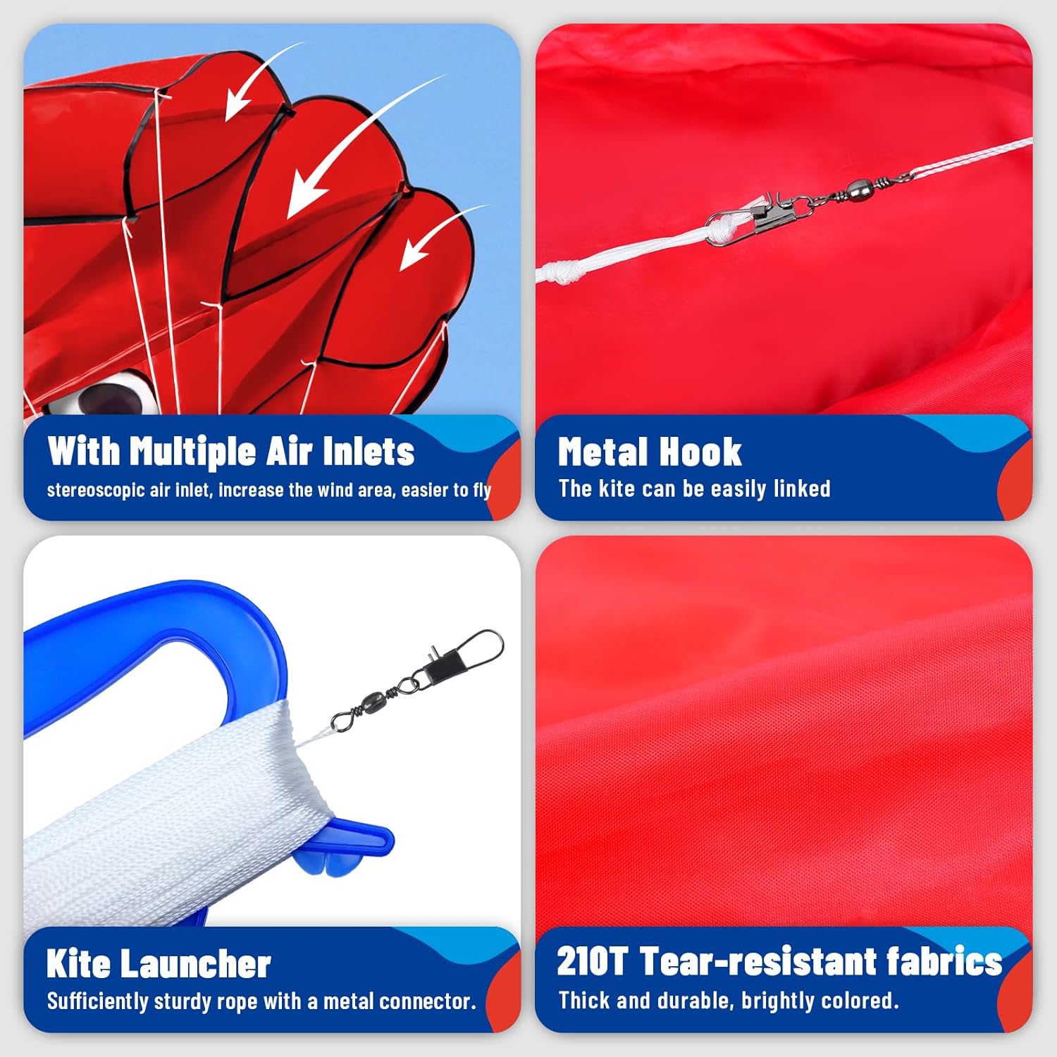 SGftre Octopus Kites - Easy to Fly 3-Piece Set for Kids & Adults | Red, Blue, Green Colors