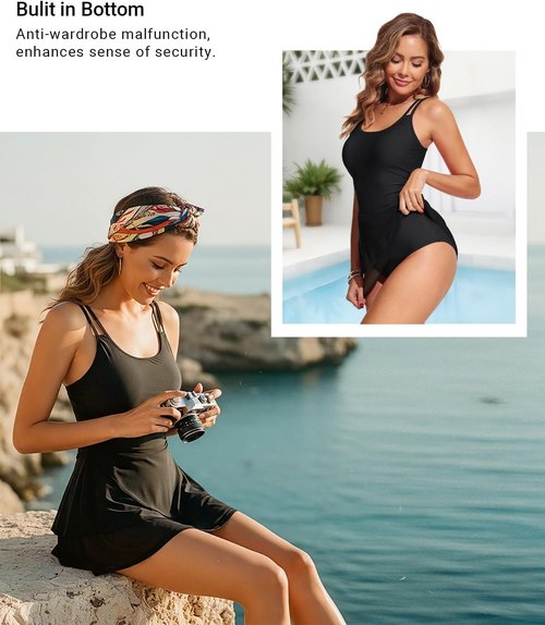 Daci Swimdress | Modest Tummy Control One-Piece Swimsuit for Women | Stylish Skirt Design