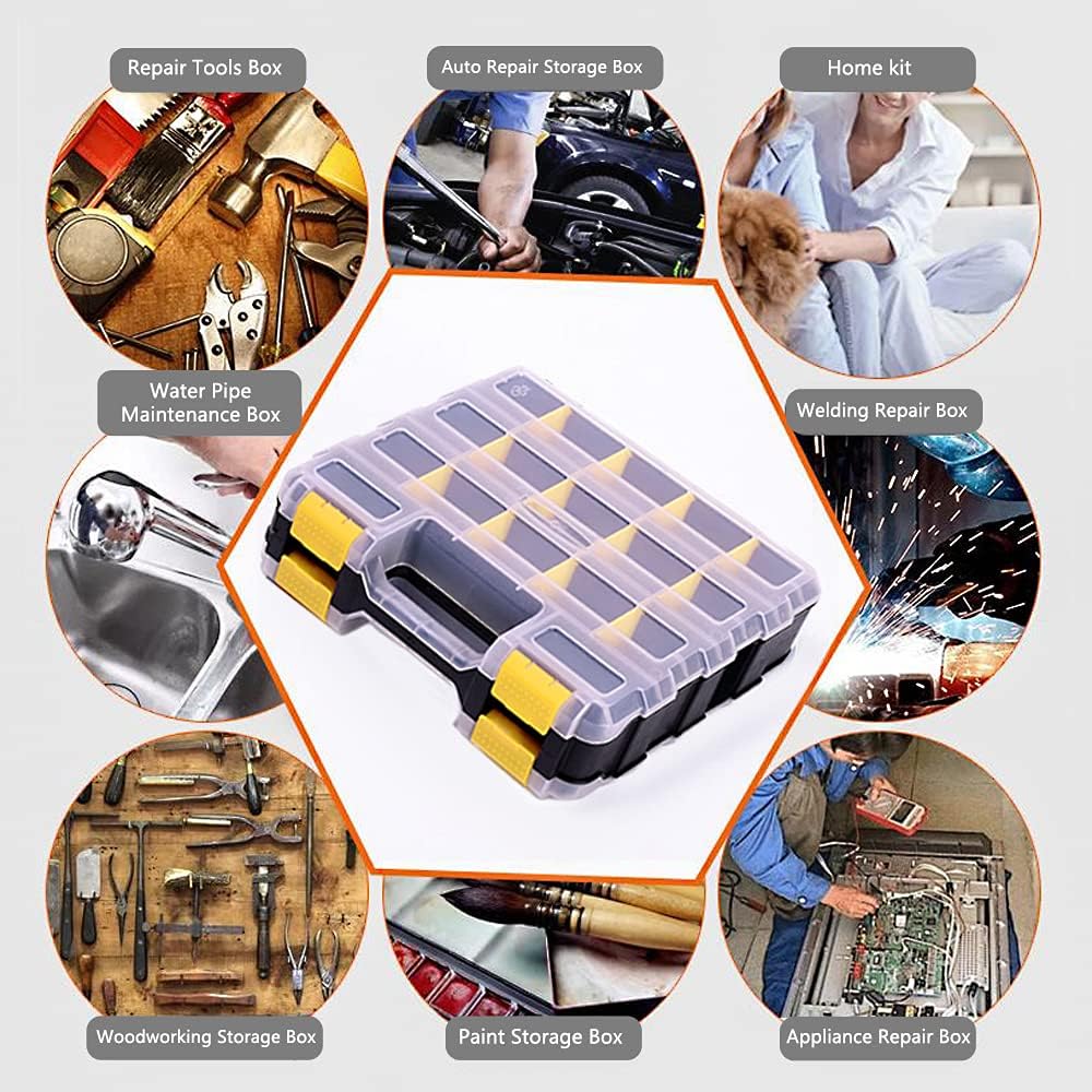 Tools Organizer Box - 34-Compartment Double-Sided Storage for Screws, Nuts & Bolts | Removable Dividers