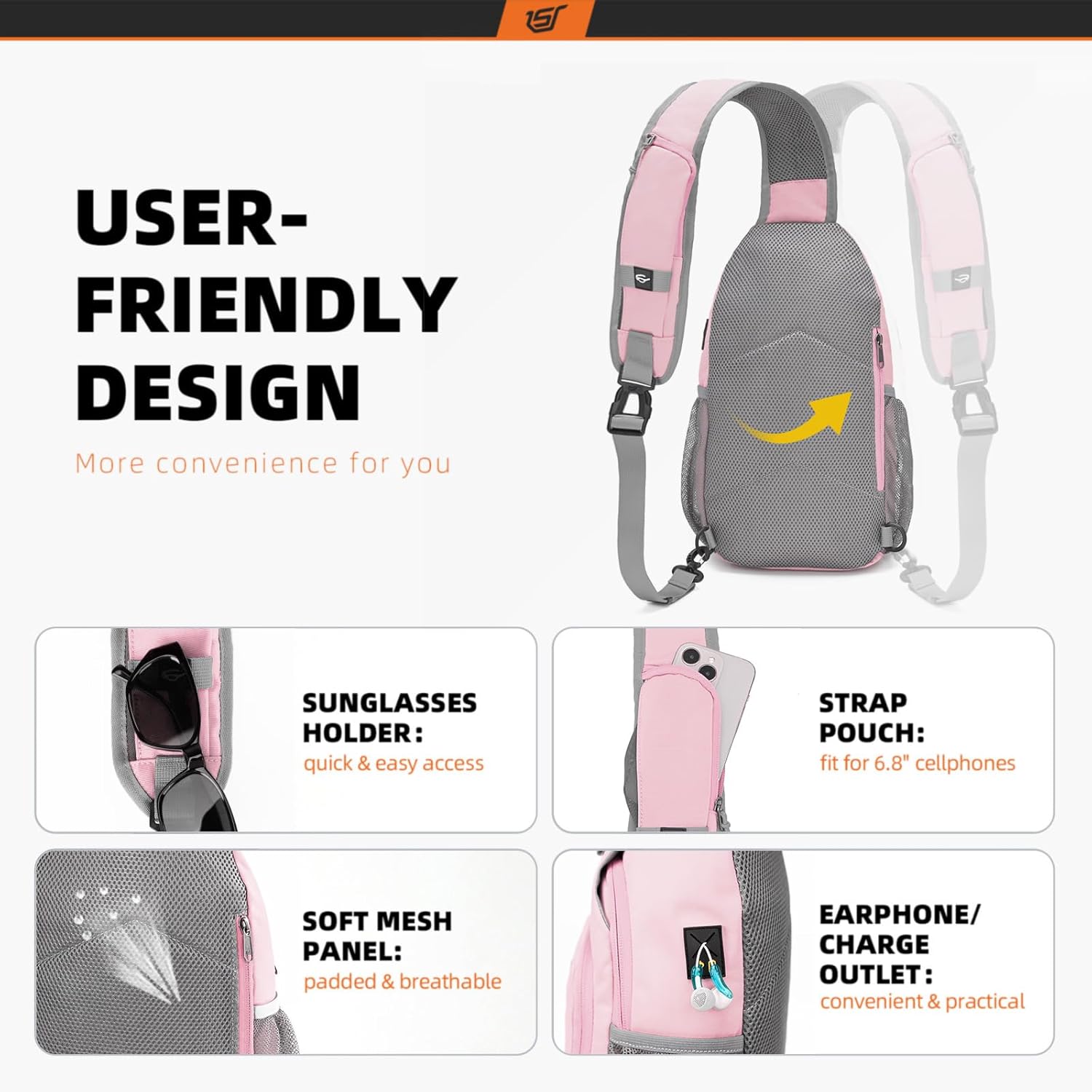 SKYSPER Sling Bag - RFID Crossbody Backpack for Travel & Hiking | Unisex Design in Pink