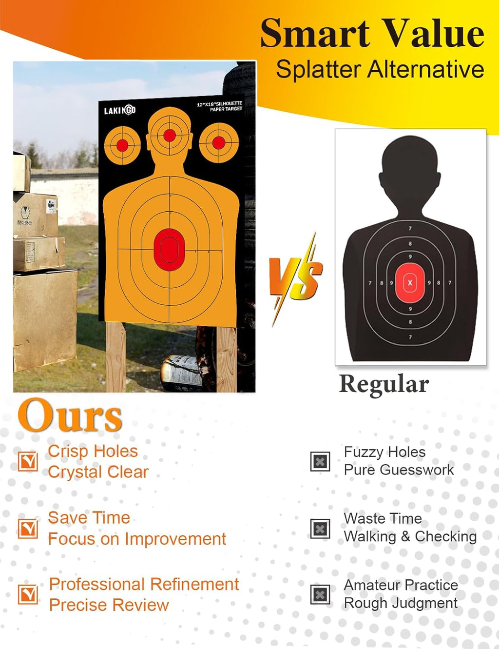 **LAKINGO High-Visibility Shooting Targets - 12x18 Inch Silhouette for Pistol, Rifle & Airgun**