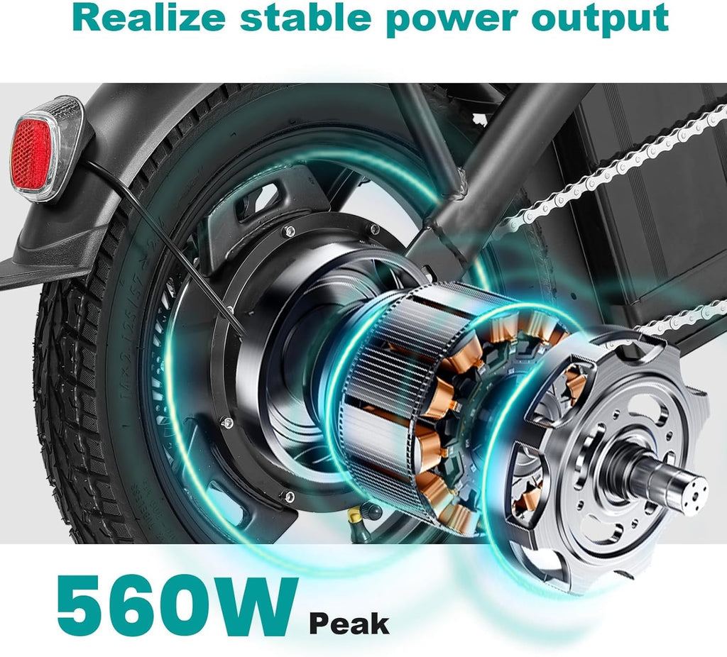 Skiennix Electric Bike - Compact Folding Ebike with 560-740W Motor & 32 Miles Range | 14" Design