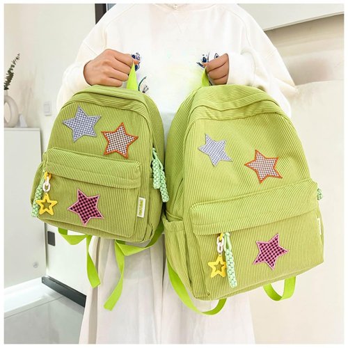 LONGSILVER Star Backpack Kawaii Large Capacity Aesthetic Rucksack Cute Accessories Bag for Woman Light-hearted Mori (Green,Large)