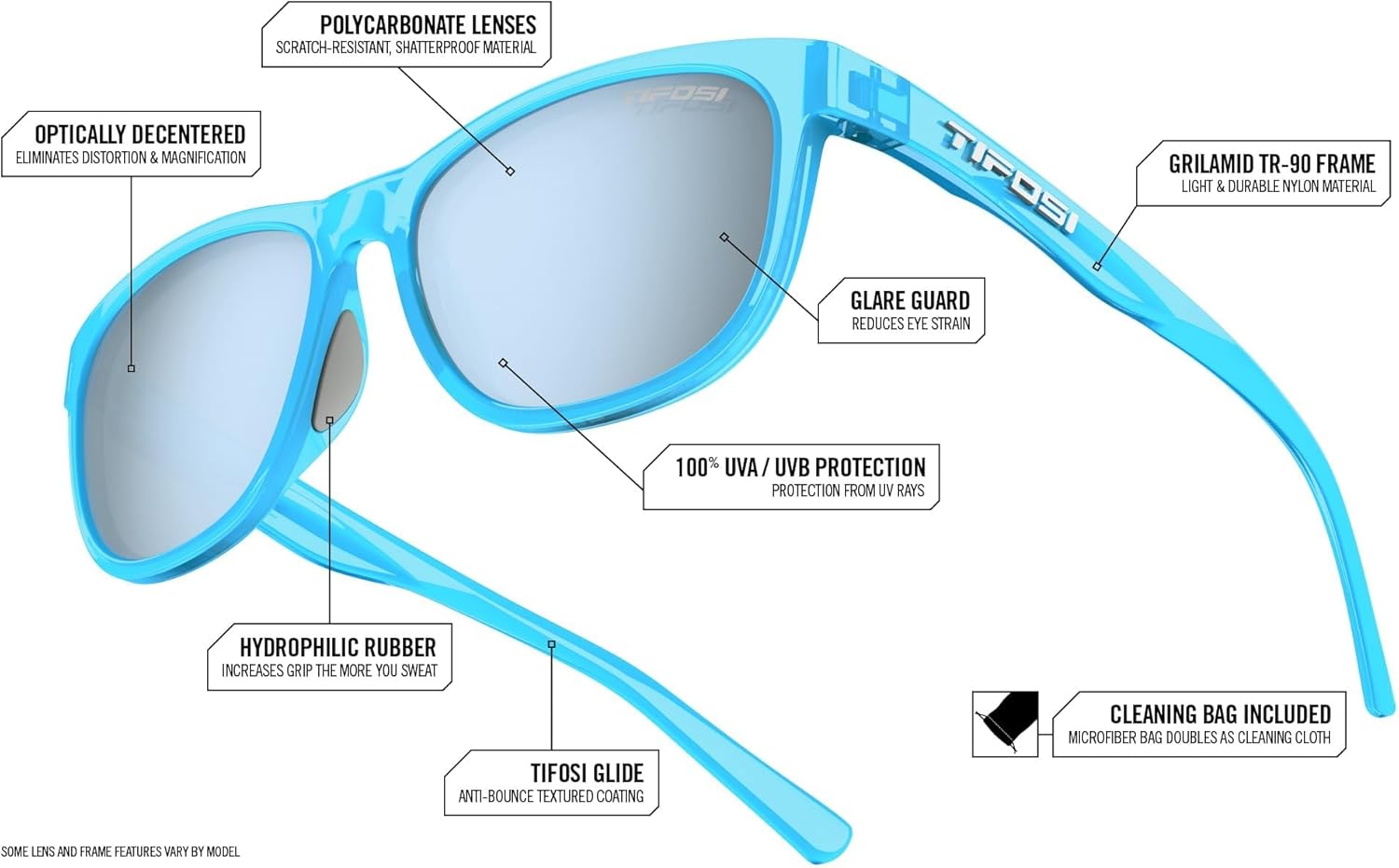 Tifosi Swank Sport Sunglasses - Tangle Free - Ideal For Cycling, Golf, Hiking, Pickleball, Running and Great Lifestyle Look