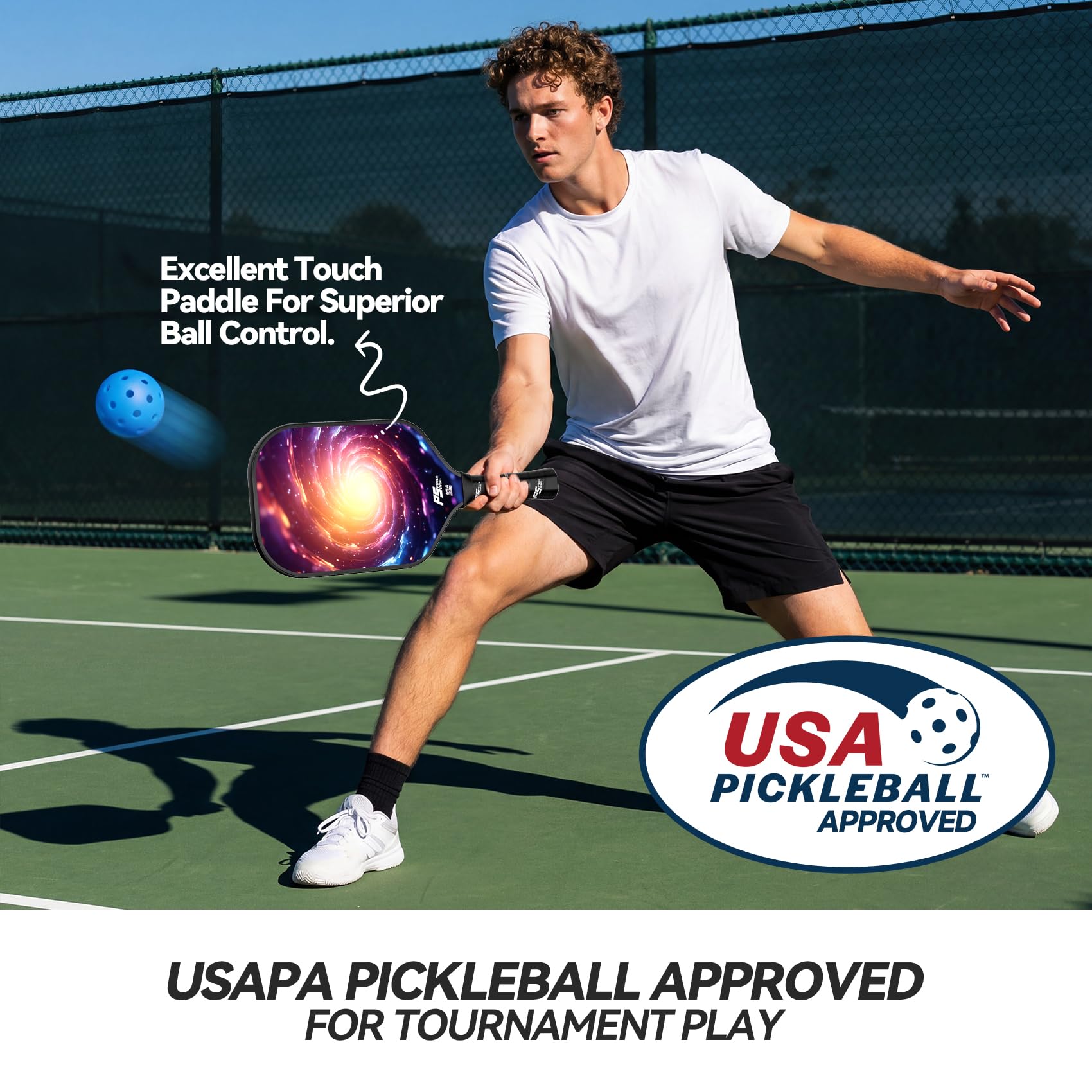 Pickleball Paddles - USAPA Approved Professional Carbon Fiber Pickleball Paddles with SRT Pro Polymer Honeycomb Core, 3K Textured Carbon Fiber Surface, Top Pickleball Paddle by Power Swing