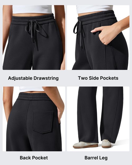G4Free Fleece Lined Sweatpants Women Cotton Warm Yoga Pants Wide Leg with Pockets Comfy Warm Thermal Trouser((Black,M,29")
