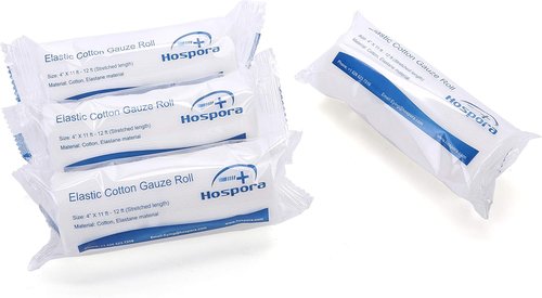 Hospora Medical Elastic Cotton Gauze Roll - 4 Inch Stretch First Aid Bandage | 24 Individual Packs