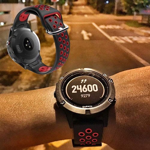 T-BLUER Compatible with Garmin Fenix 5/6 Bands,22mm Silicone Replacement Wristband Bracelet Accessory for Garmin Fenix 6 Pro/5 Plus/Instinct/Forerunner 935/Approach S60/Quatix 5,Black Red