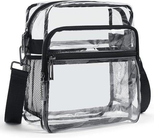 LATMAP Clear Stadium Bag - 12x6x12 Clear Purse with 3-Zipper Pockets | Crossbody Handbag for Events