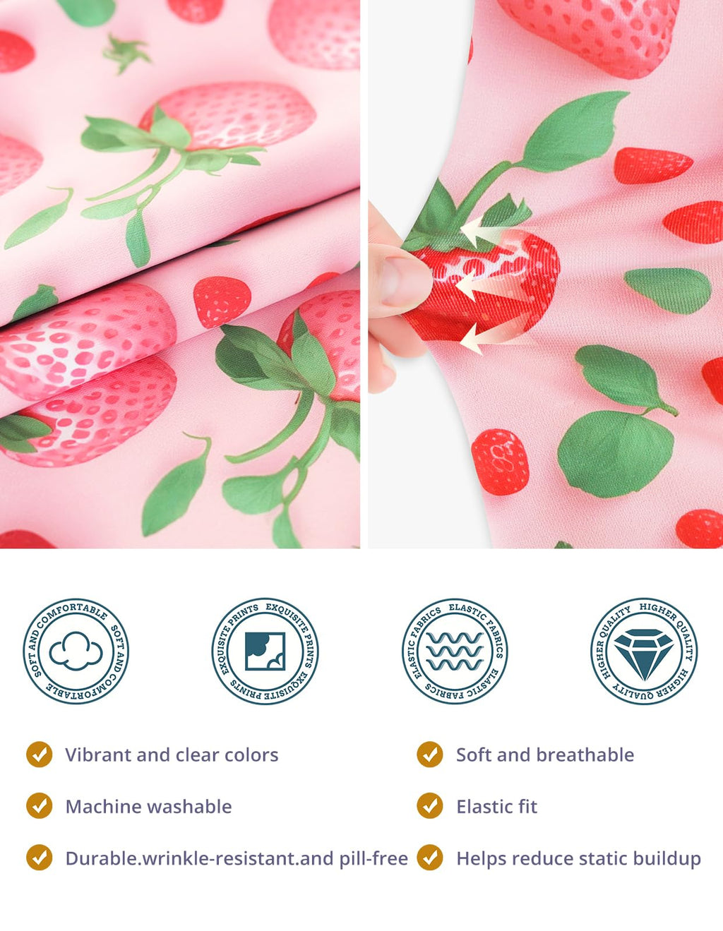 Strawberry Print Scrub Caps for Women with Buttons, Pink Surgical Tech Head Cover, Adjustable Euro Style Scrub Hat for Long or Short Hair