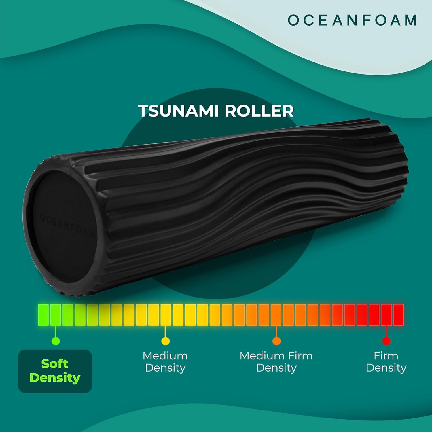 Oceanfoam Tsunami Roller (Black) - Extra-Large, 26" x 5.9" - Soft, Textured Foam Roller for Physical Therapy, Back Pain, Exercise & Stretching - Wave Textured - Yoga, Athletics, & Wellness