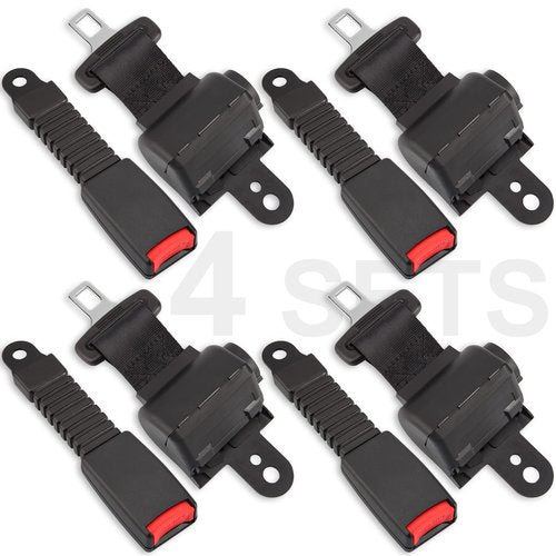 Dewkake Golf Cart Seat Belts Kit, 4pcs Universal Retractable Front and Rear Golf Cart Seat Belt Kit for EZGO, Club Car