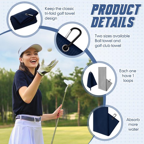 Hahafelt 6 Pack Large Golf Towels Set with Clip, 24 x 16, 12 x 12 Portable Microfiber Fabric Waffle Cleaning Pattern Golf Towel for Bag, Club Accessories for Men, Removing Sand, Mud, Dirt