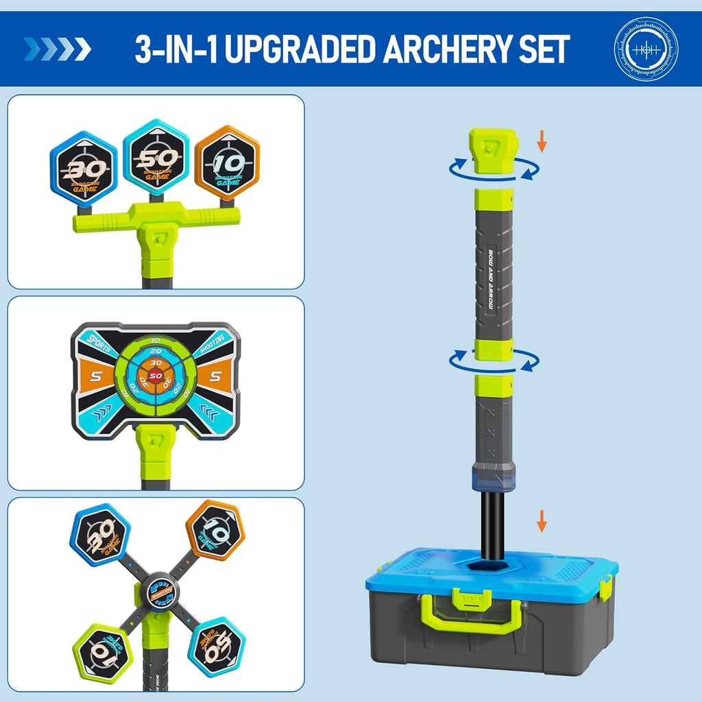 OCHIDO Bow and Arrow Set - 3-in-1 LED Light Up Archery Kit with 4 Targets & 12 Suction Cup Arrows for Kids Ages 5-12
