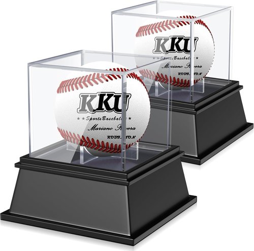 KKU Baseball Display Case - UV Protected Acrylic Holder for Official Size Balls | 2 Pack
