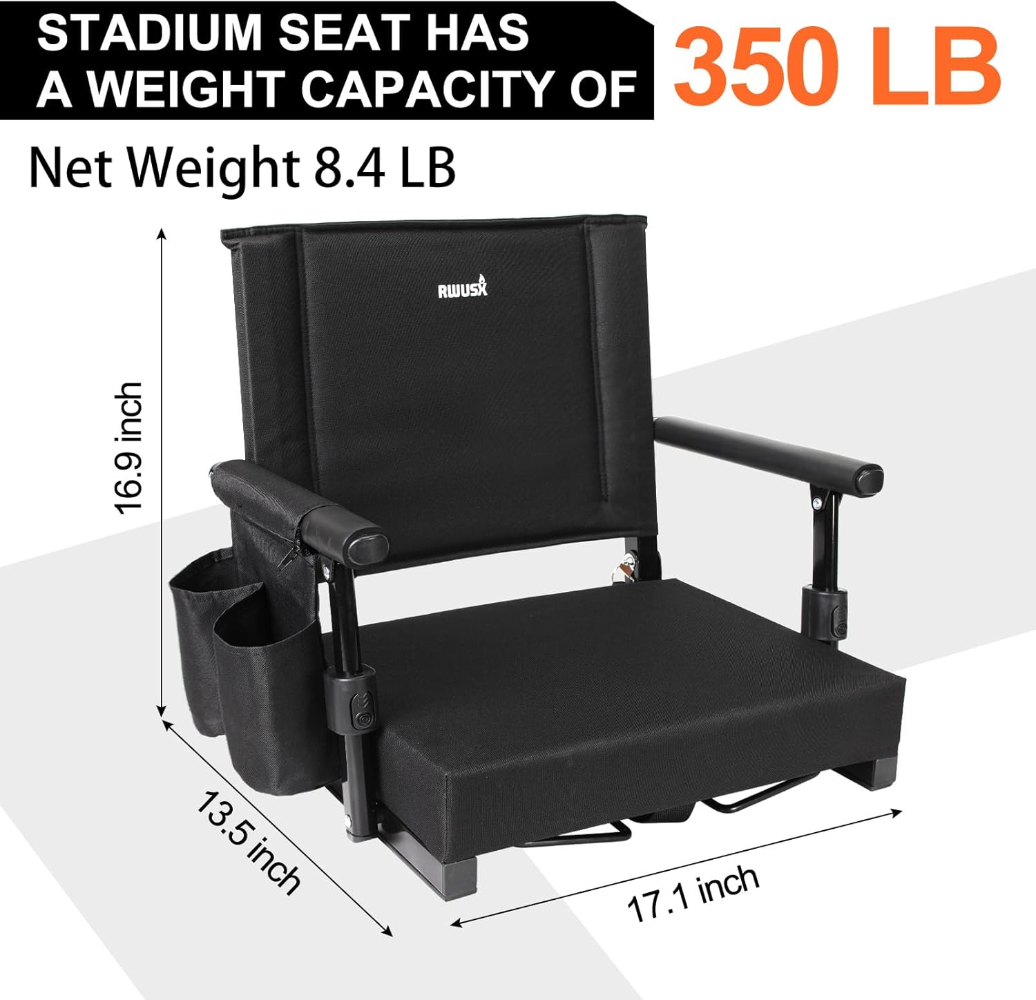 Skiennix Padded Stadium Seats - Portable Folding Bleacher Chair with Back Support | Black