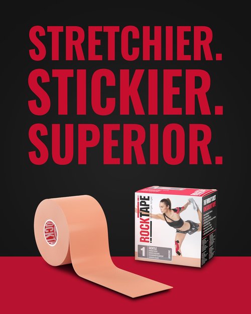 RockTape RX Sensitive-Skin 2-Inch Kinesiology Tape, 16.4-Foot Continuous Roll, Beige