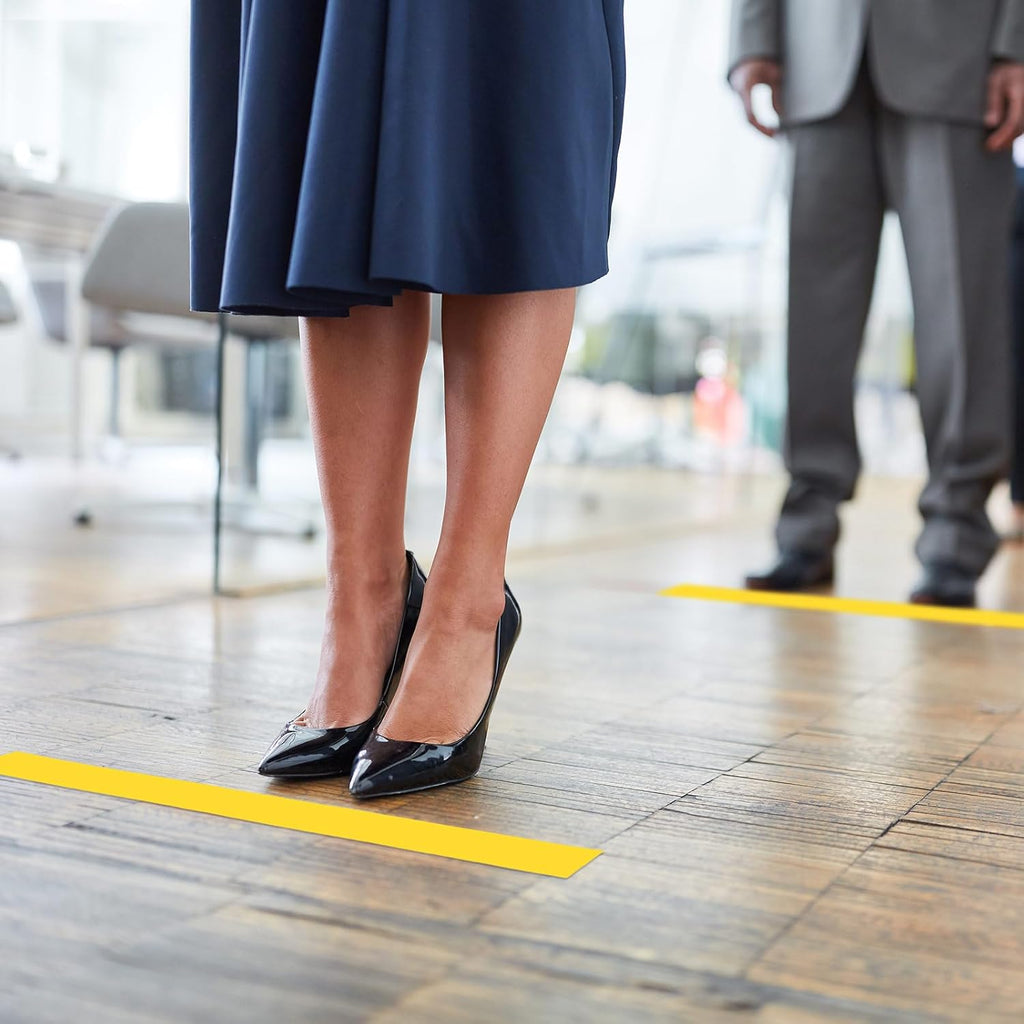 Outus Floor Marking Tape - Durable 2" Yellow Non-Abrasive Tape for Social Distancing | 100' Length, 6 Rolls