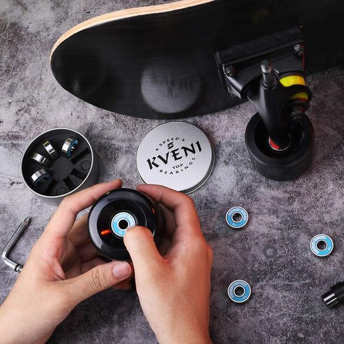 KVENI Ceramic Skateboard Bearings, Premium 608rs Ball Bearing - Pro Longboard Bearings for Quad Skate, Inline Roller Blades, Scooters, Spinners,ABEC, 8 Pack (Blue_1)