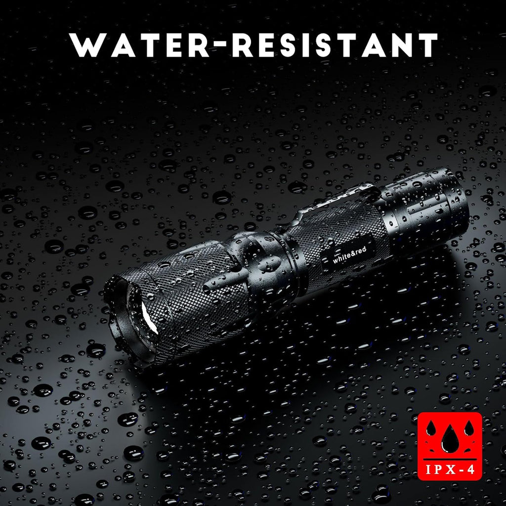 Skiennix Upgraded Red Flashlight - Bright White & High/Low Power Options | Portable Weatherproof LED Torch