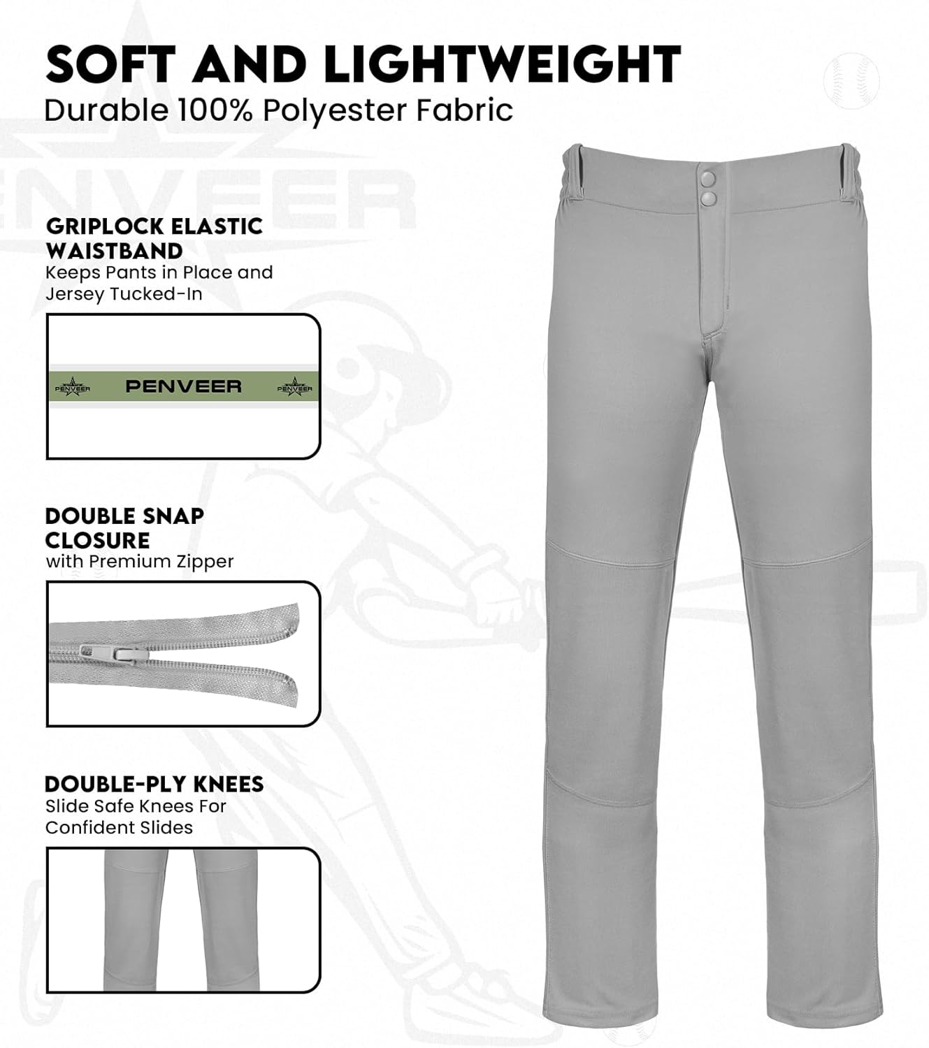 Skiennix Youth Baseball Pants - Durable Full Length Open Bottom Design for Boys | Softball & T-Ball Ready