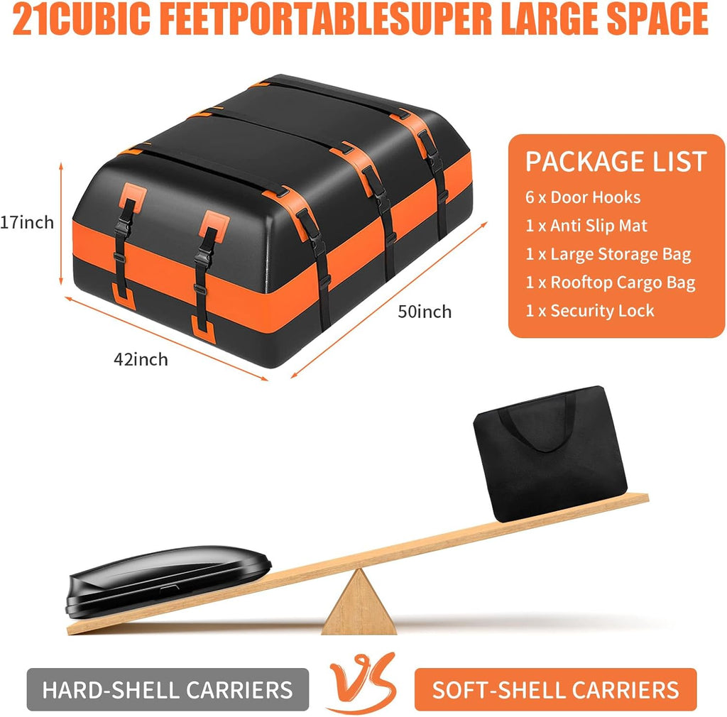 Skiennix 21 Cubic Feet Rooftop Cargo Carrier Bag - 100% Waterproof Heavy Duty with Anti-Slip Mat & Accessories