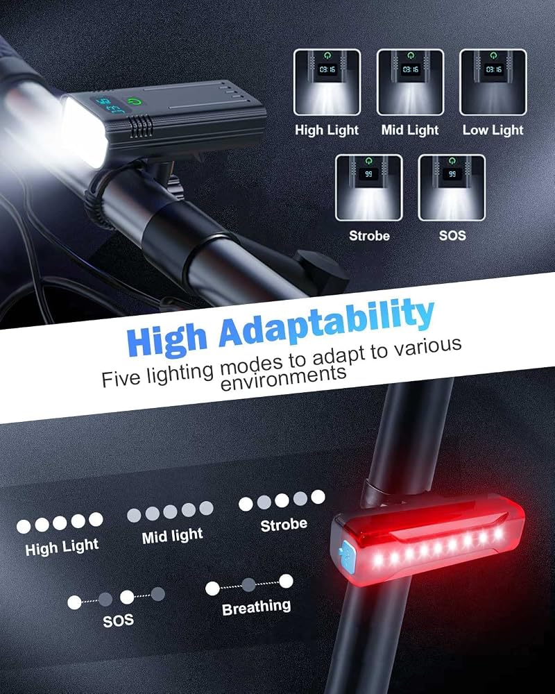 Victoper 8-LED Front & Rear Bike Light Set - 6+4 Modes, USB Rechargeable, IPX5 Waterproof (Black+8 LED)