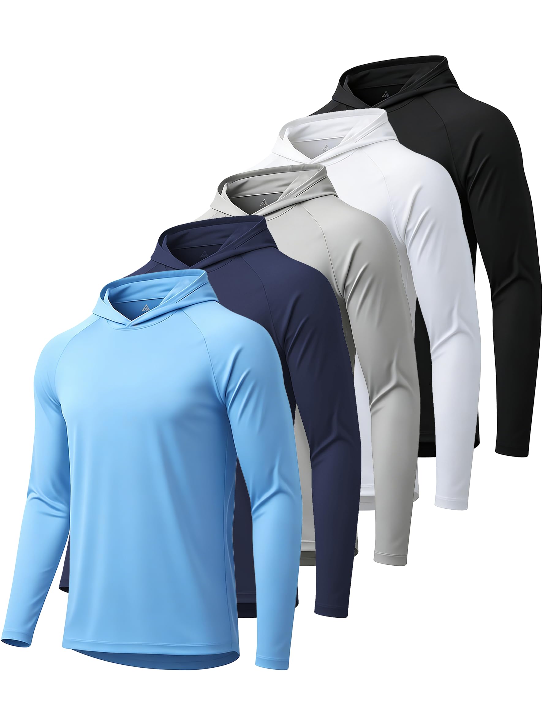 Sun Shirts for Men Long Sleeve Fishing Shirts Sun Hoodies Rash Guard Summer Hooded UPF 50+ Sun Protection Running Athletic Hoodie 5 Pack