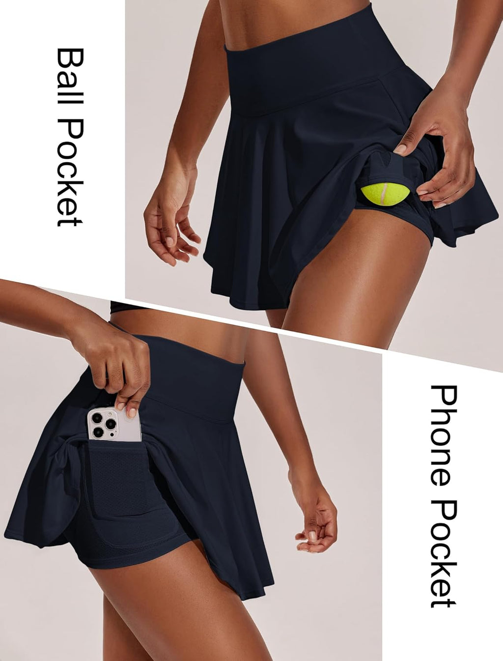 PINSPARK Women's Tennis Skirt - High Waisted Pleated Athletic Skirt with Pockets for Golf & Pickleball