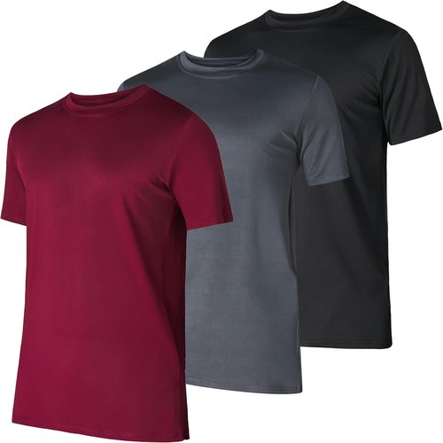 Men’s Workout Short Sleeve Athletic Gym T-Shirts 3 Pack Mens Dry Fit Running Shirt Moisture Wicking Active Crew Tees for Men