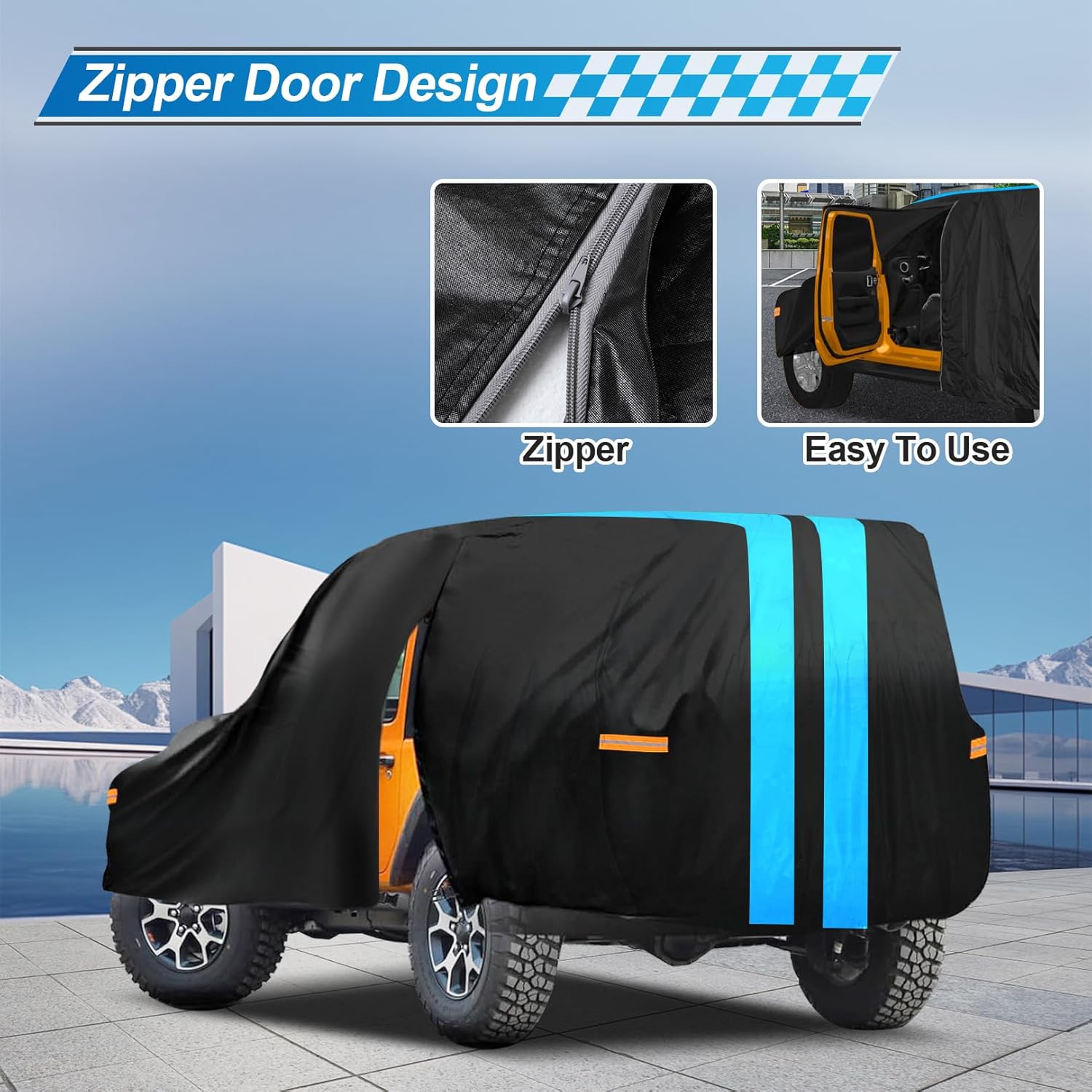 Sailnovo Jeep Wrangler Cover - Waterproof Outdoor Protection for 1987-2023 JK JL CJ YJ TJ | Full Car Cover with Zipper & Reflective Strips