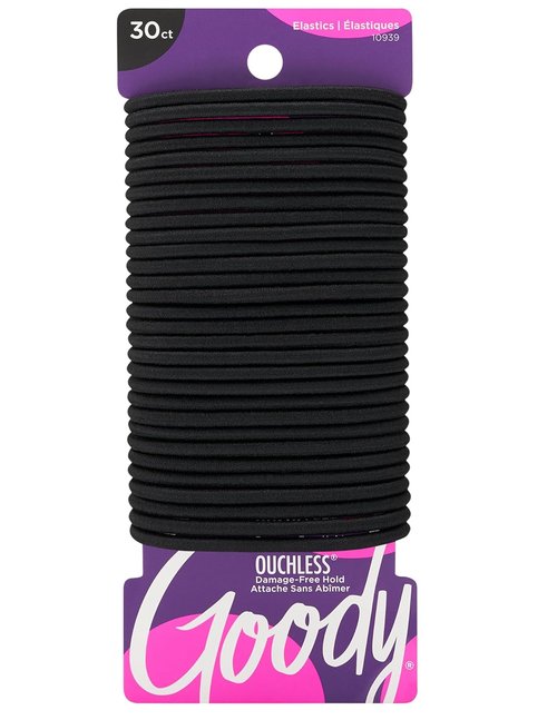 Goody Ouchless Hair Elastics - Tangle-Free Hold for Thick, Curly & Textured Hair - 30 Count, Black Ponytail Holders