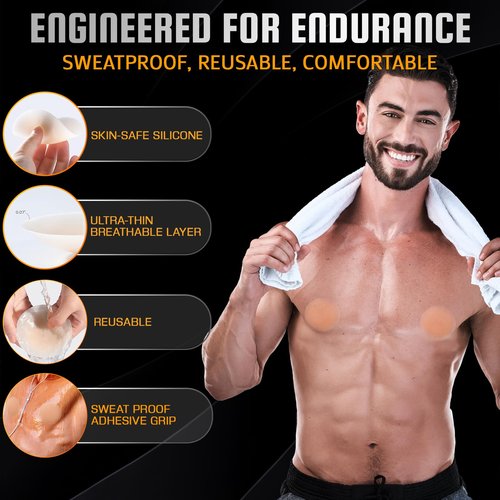 Iron Cover Reusable Nipple Cover for Men - Anti-Chafing Gyno Silicone Guards - Ideal for Gynecomastia and Comfort - Seamless Invisible Design for Sports, Exercise, Everyday Use