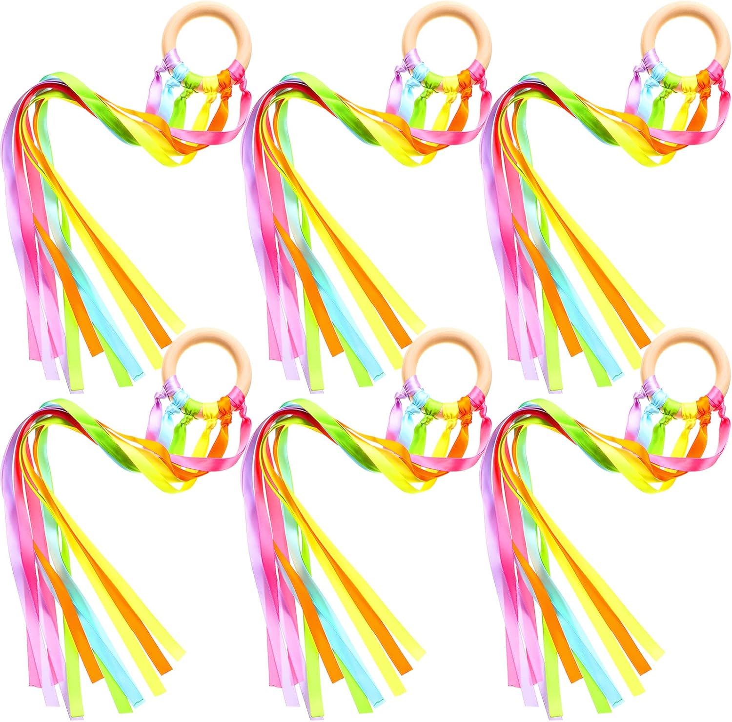 Sumind Rainbow Ribbon Hand Kites - 6 Pcs Colorful Streamer Wands for Kids | Educational Dance Toy