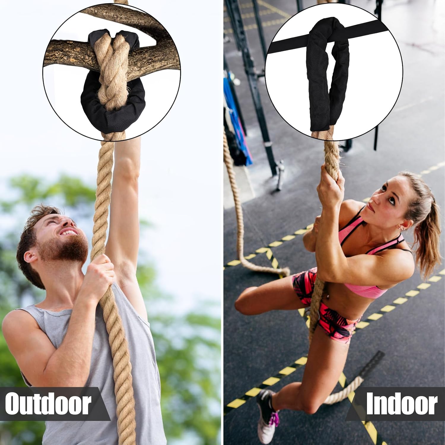 X XBEN Climbing Rope - Heavy Jute Rope for Strength Training | 10FT, 20FT, 30FT, 50FT, 1.5 Inch