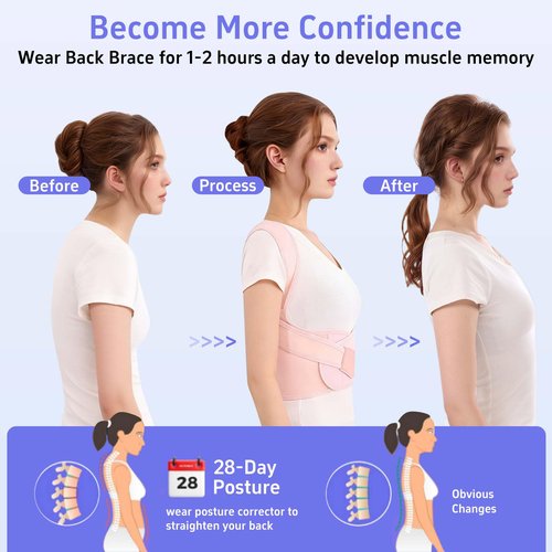 Ycctvar Back Brace Posture Corrector for Women And Men Support Straightener Scoliosis Upper Highest Rated Hunchback Thoracic Device Straps Upright Full Shoulder Fixer Body Poster Trainer Pink X-Large