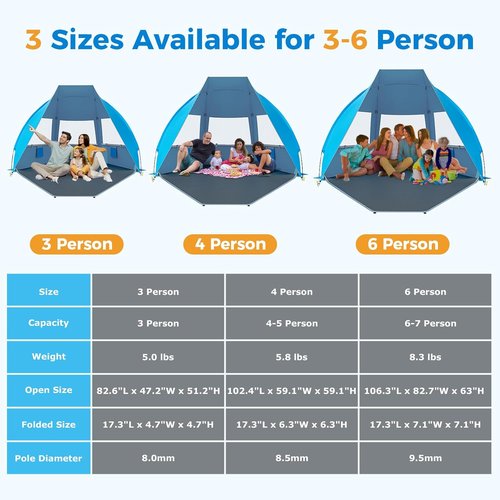 Gorich Portable Beach Tent - Lightweight UV Protection Sun Shelter for 3-7 People | Easy Setup & Windproof