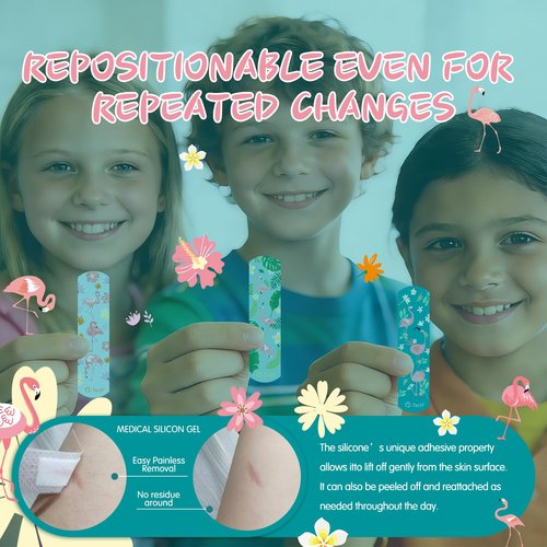 Hysimedy Silicone Adhesive Bandages for Kids Sensitive Skin Waterproof Non Toxic Latex Free Hypoallergenic Small Bandages for Girls Boys Toddler Minor Cuts & Scrapes Flamingo Pattern 36 ct 3/4"x3"