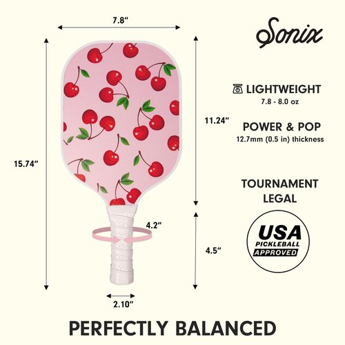 Sonix | USAPA Approved | Pickleball Paddles Set of 2 | Fiberglass Surface Pickle Ball Set with 2 Rackets, 4 Balls, & Bag | Cherry on Top