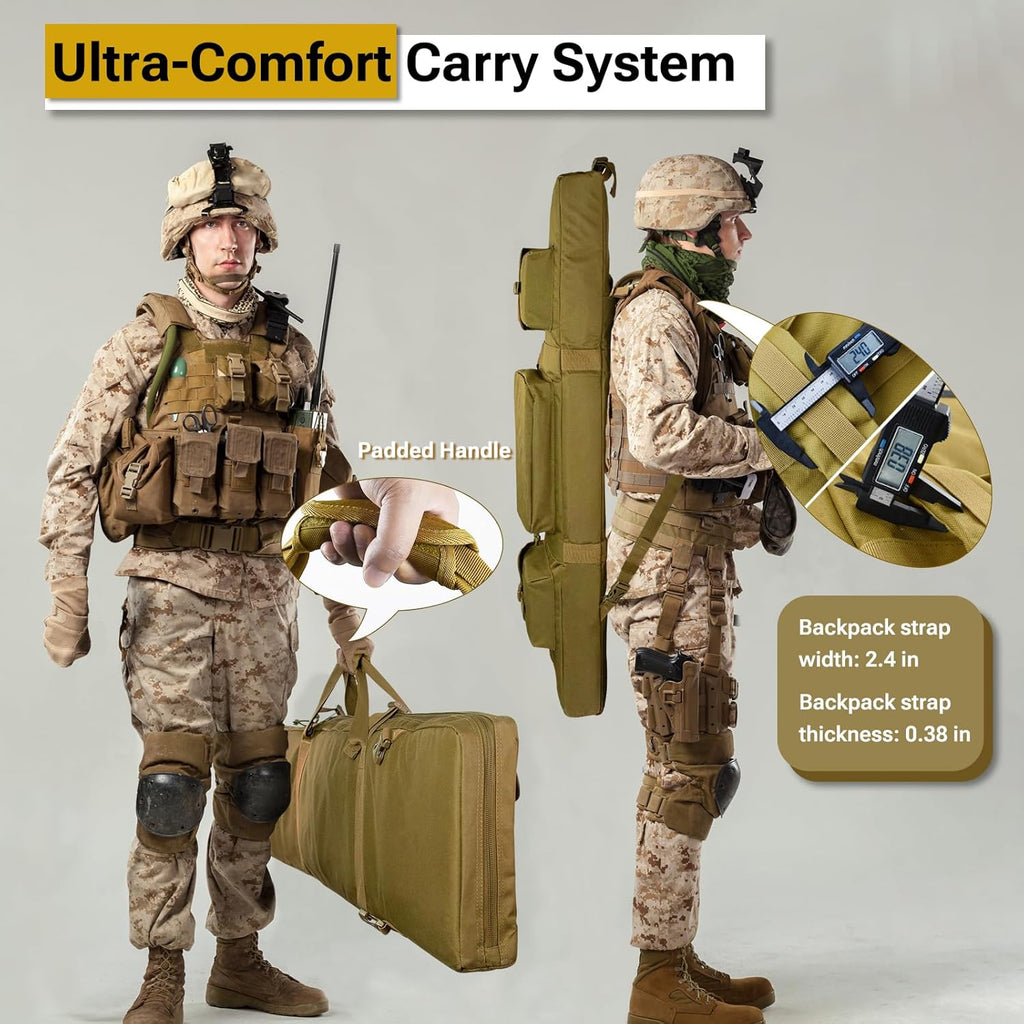 WOLFHUNT Tactical Double Rifle Case - Lockable Soft Bag Backpack for 48", 42", & 36" Rifles | Portable Gun Storage