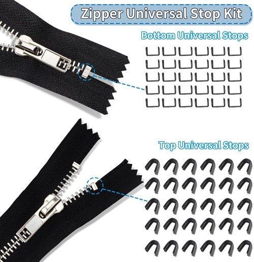 Domthent Zipper Repair Kit,#5 Zipper Pull Replacement,76pcs Fix a Zipper Repair Kit Including Automatic Lock Zippers Pull,Bottom Stop and Top Stop for Repairing Jackets,Coats,Boot,Backpacks,etc (76)