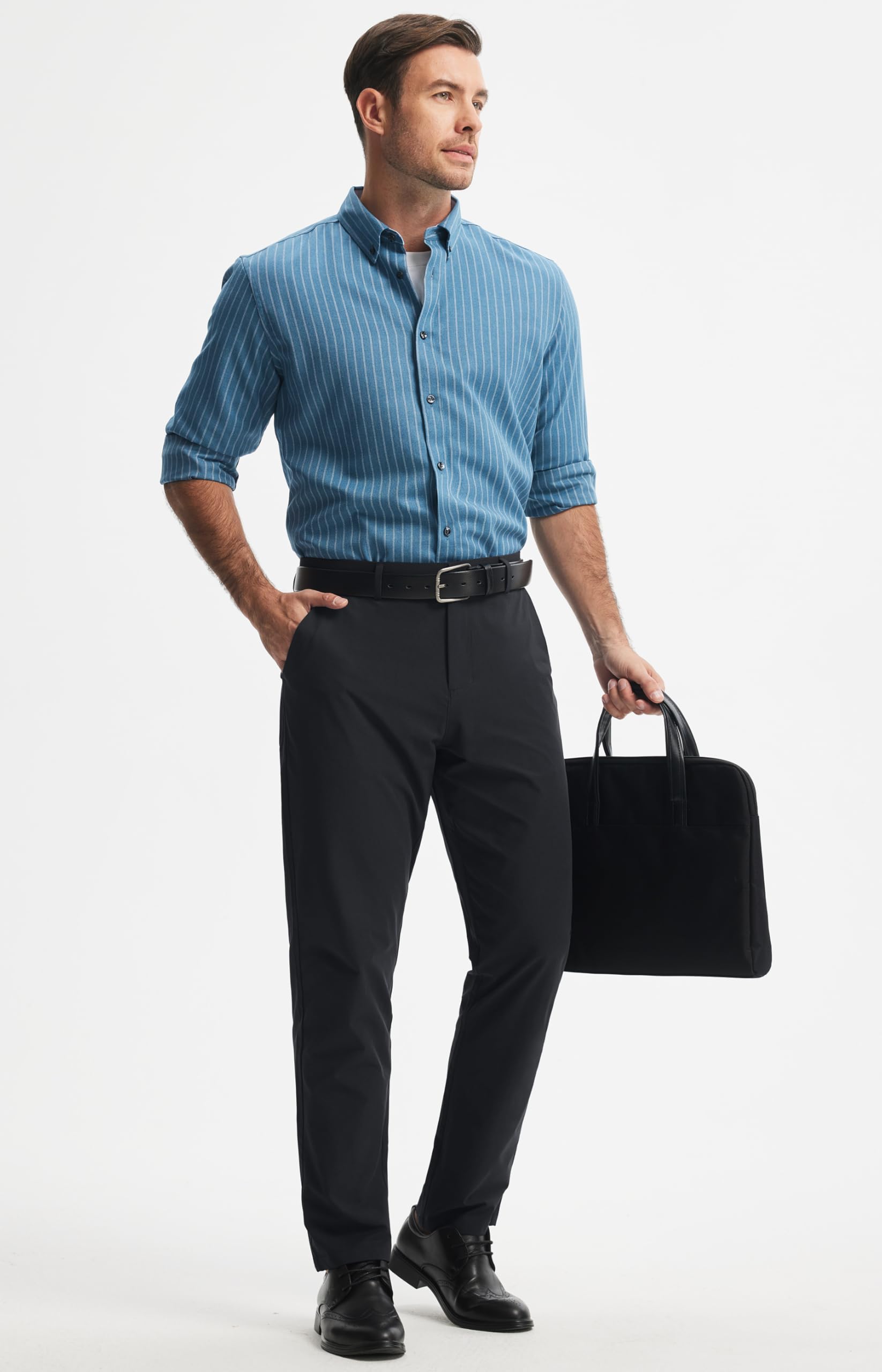 Libin Mens Golf Pants Stretch Work Dress Pants 30" Quick Dry Lightweight Business Casual Pant for Men Comfy Water Resistant, Black, 35W x 30L