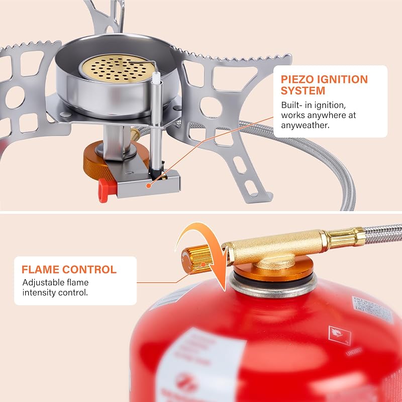 3900W Windproof Camping Stove with Piezo Ignition – Portable Backpacking Stove (WADEO)