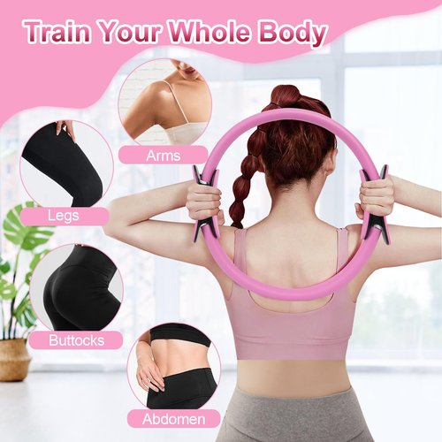 Wpolzie Home Pilates Essentials Kit for Women, Pilates Kit for Home Workouts, Pilates Equipment with Figure 8 Resistance Band, 14" Magic Circle, Yoga Ring, Pilates Accessories Set for Starter Workout