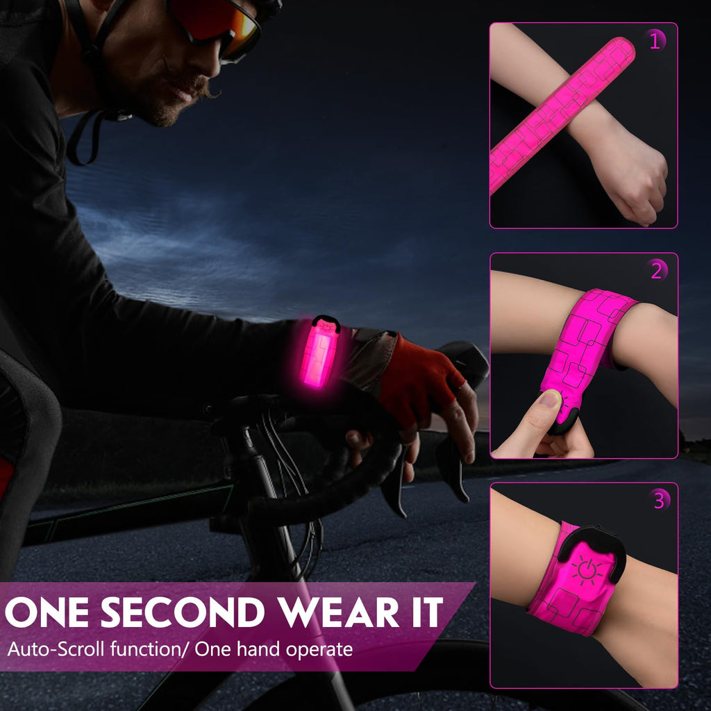 Simket Reflective LED Armband Rechargeable for Running(2 Pack), Running Lights for Runners, Running Lights, High Visibility Reflective Running Gear Adjustable Light Up Arm Bands for Men Women Kids